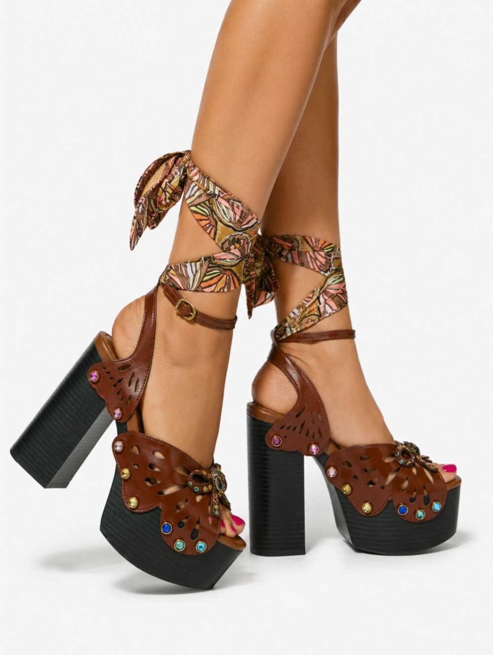 Kurt Geiger Butterfly Sandals 9.5 Brown Leather Platform Ankle Strap New $260